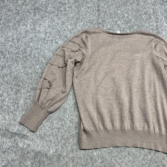 Chicos Sweater Womens Large Taupe Beaded Embellished Boat Neck Balloon Sleeve - Picture 8 of 14